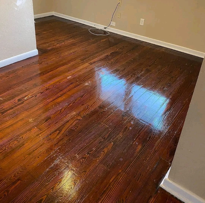 Polished wood floor after professional cleaning